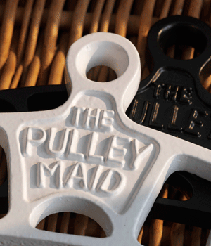 PulleyMaid rack ends made from cast iron and available with either a black or white finish