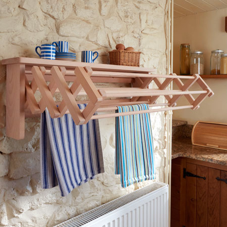 Wall Mounted Clothes Airer Drying Rack, Wooden Laundry Rack Wall